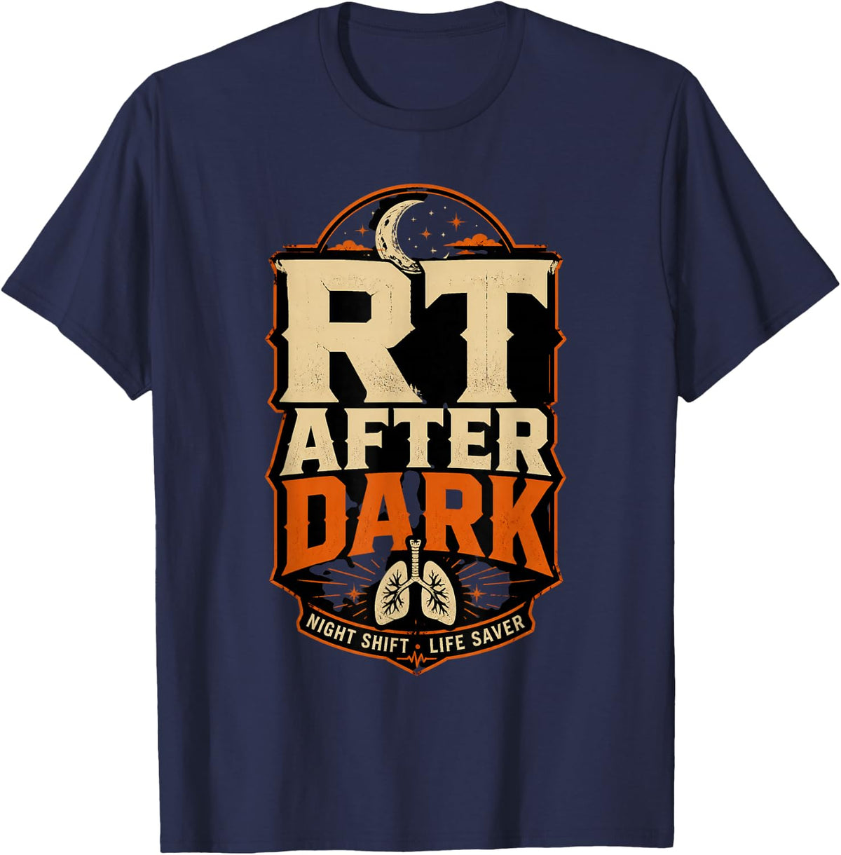 RT After Dark Respiratory Therapist Halloween RT Night Shift T-Shirt - Navy Blue