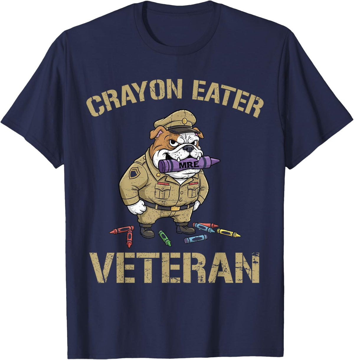 Funny Crayon Eater Veteran US Military Corps Devil Dog T-Shirt - Navy Blue