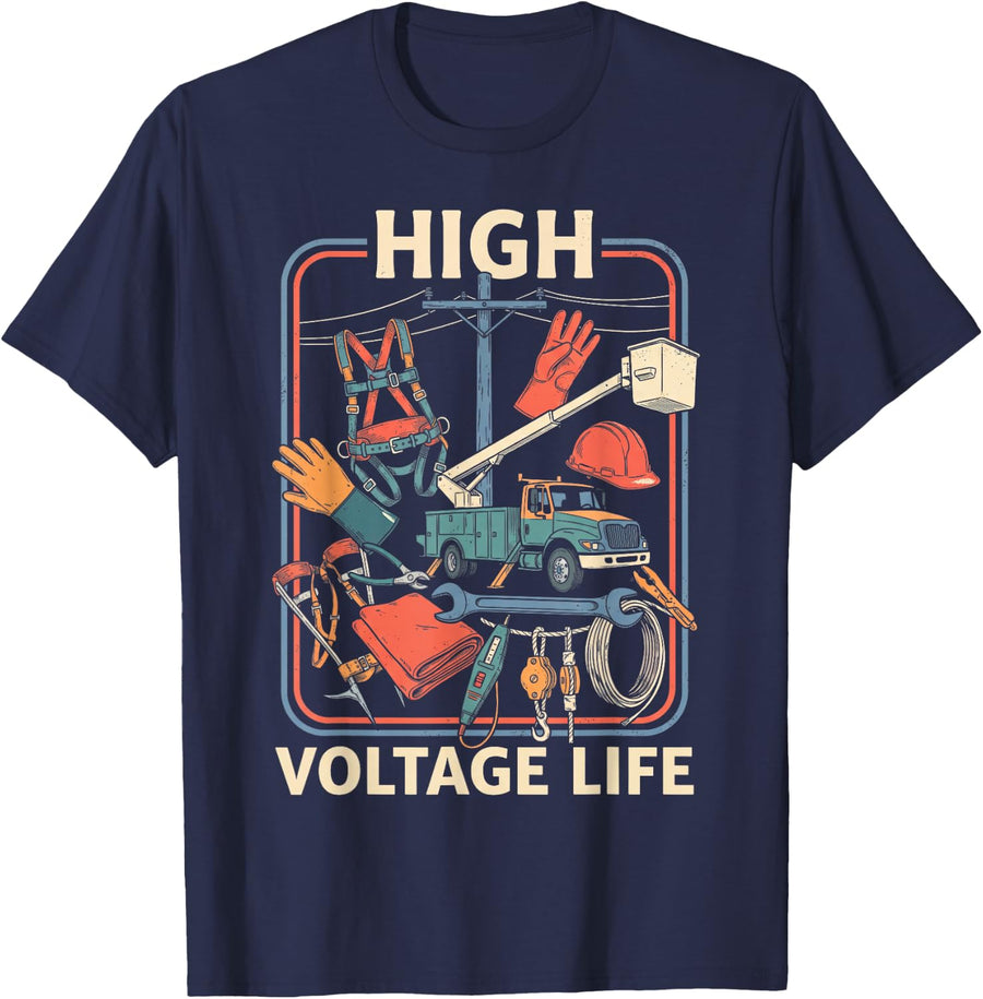Lineman Appreciation Vintage Poster T-Shirt - Navy Blue