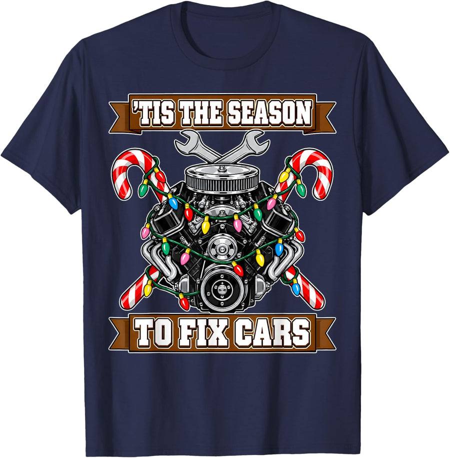 Season Fix Cars Mechanic Christmas Shirt Auto Technician T-Shirt - Navy Blue