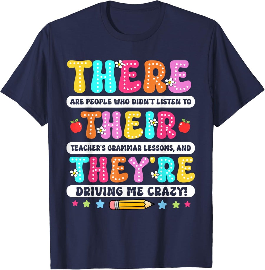 There Their They're Grammar Funny English Teacher Women T-Shirt - Navy Blue