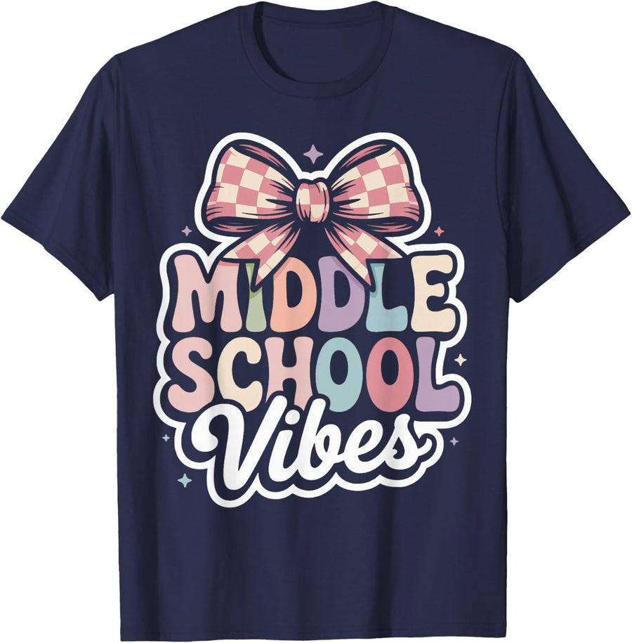 Middle School Vibes Back-to-School for Students Teachers T-Shirt - Navy Blue