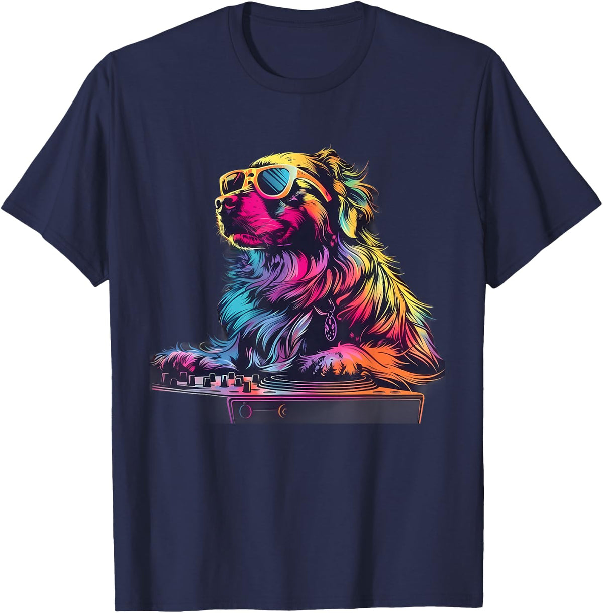 Dog Music DJ EDM Beatmaker Techno Turntable DJ Dog Artwork T-Shirt - Navy Blue