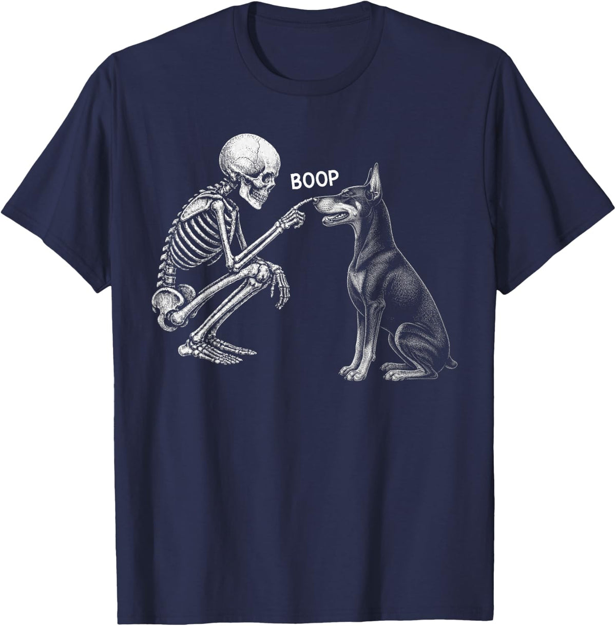 Skeleton Boop Doberman Dobie Dog Nose Vintage Halloween T-Shirt - Navy Blue