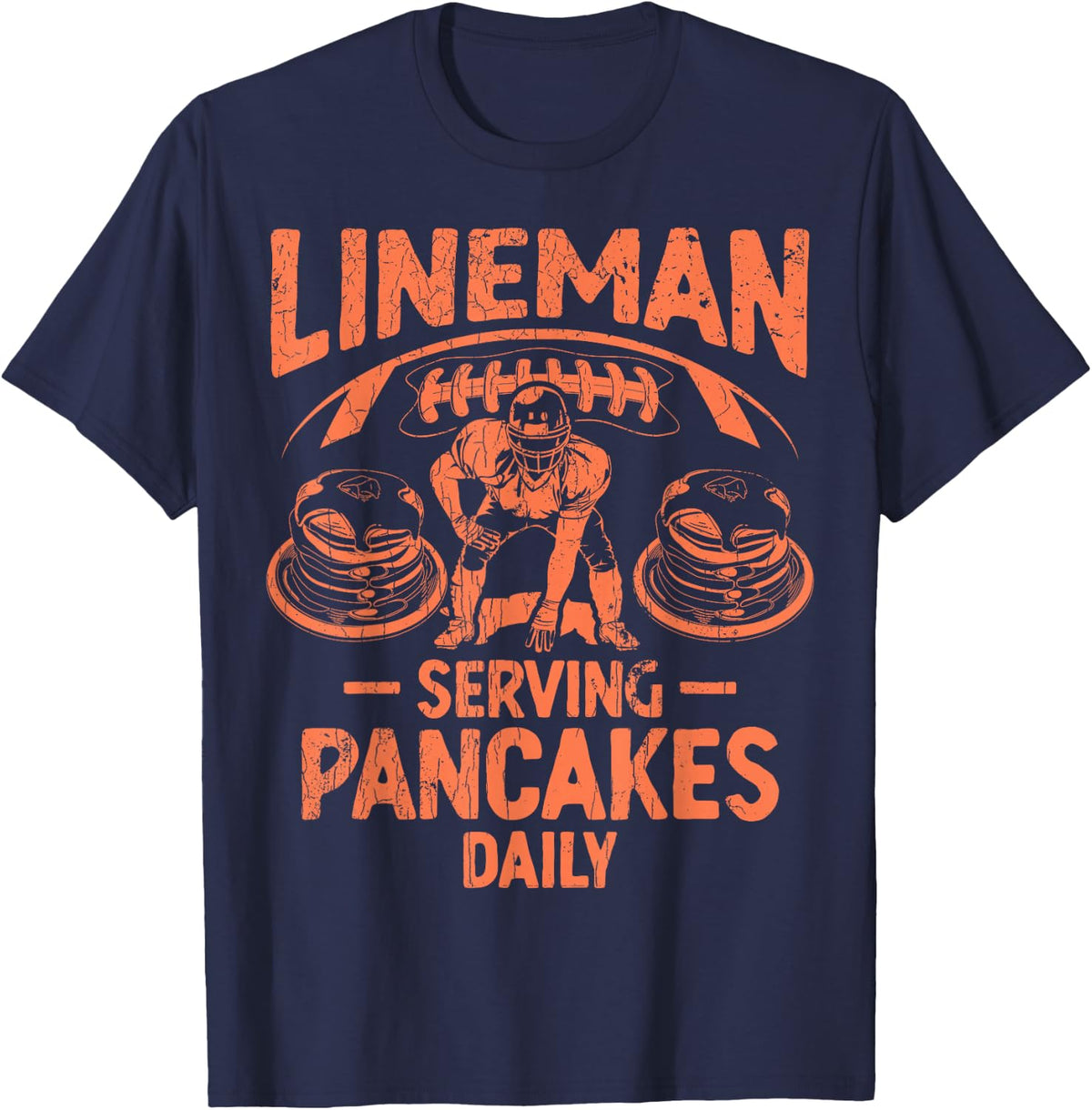 Football Lineman Serving Pancakes Daily T-Shirt - Navy Blue
