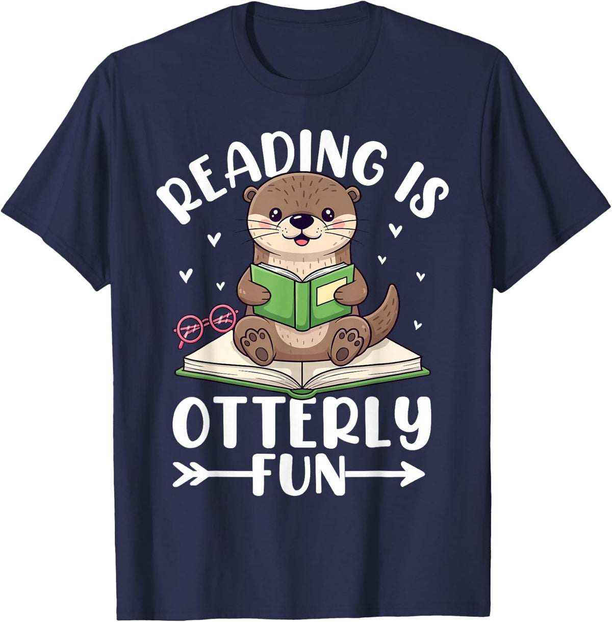Cute Otter Reading Book Lover Sea Otters Animal Lover T-Shirt - Navy Blue