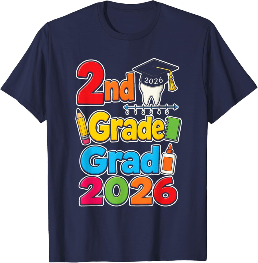 2nd Grade Grad 2026 Second Elementary Graduation Kids T-Shirt - Navy Blue