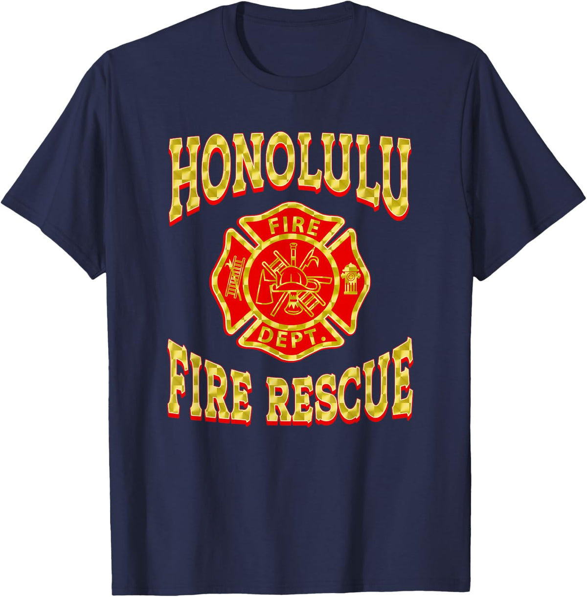 Retro Honolulu Fire Department Flag Hawaii Firefighter Tee T-Shirt - Navy Blue