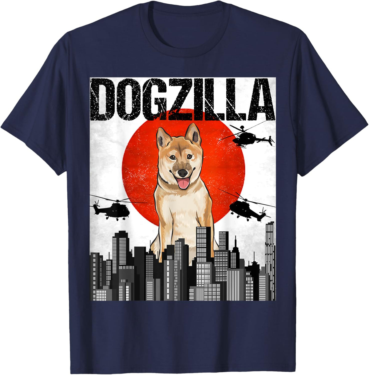 Funny Vintage Japanese Dogzilla Shiba Inu T-Shirt - Navy Blue