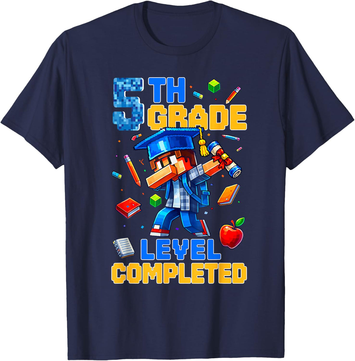 5th Grade Level Completed Last Day of School Dabbing Boy T-Shirt - Navy Blue