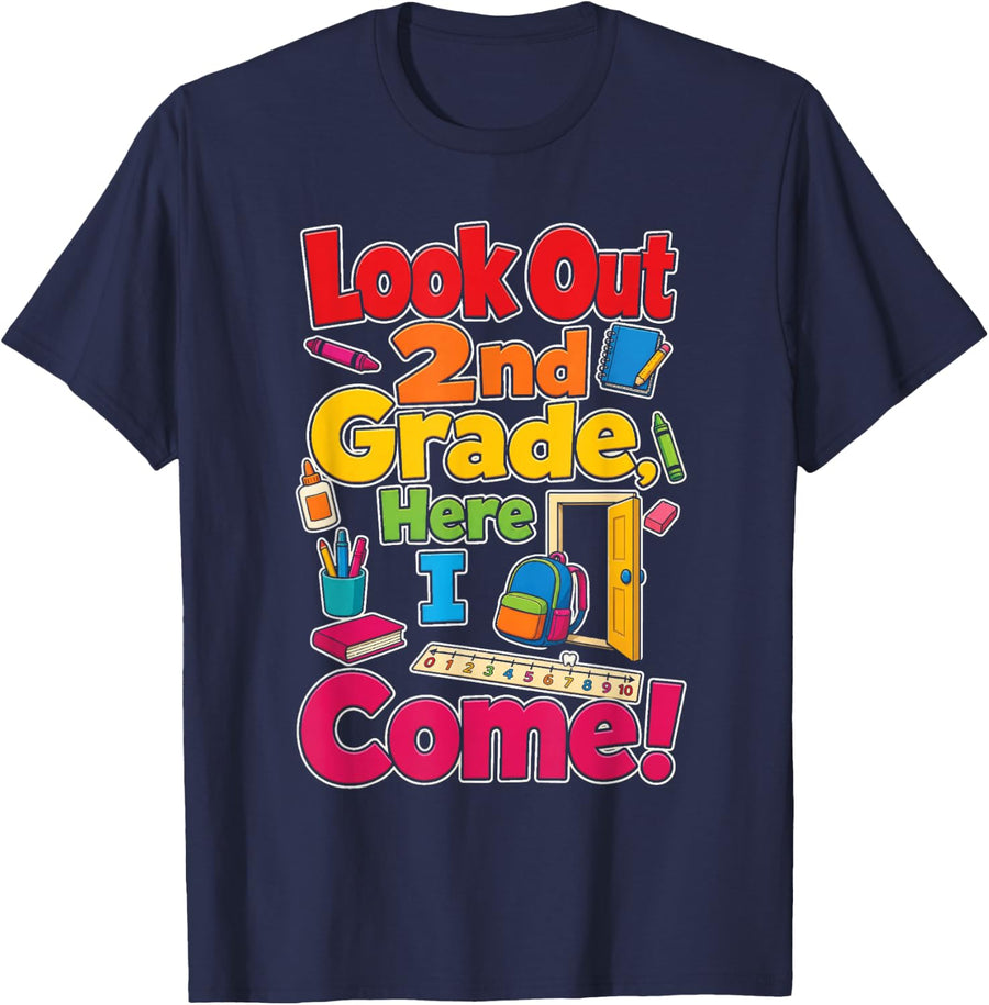 2nd Grade Look Out Here I Come First Day of School T-Shirt - Navy Blue