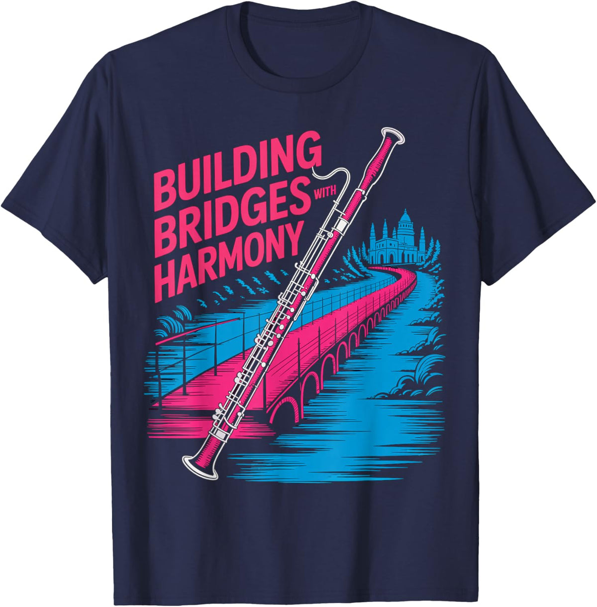 Building Bridges with Harmony Bassoon Design T-Shirt - Navy Blue