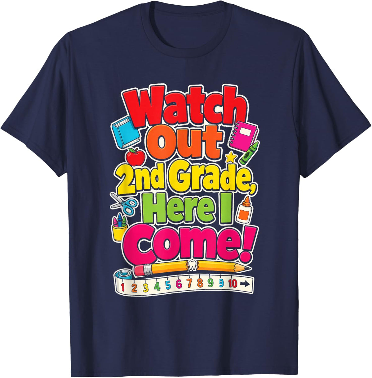 2nd Grade Watch Out Here I Come First Day of School T-Shirt - Navy Blue