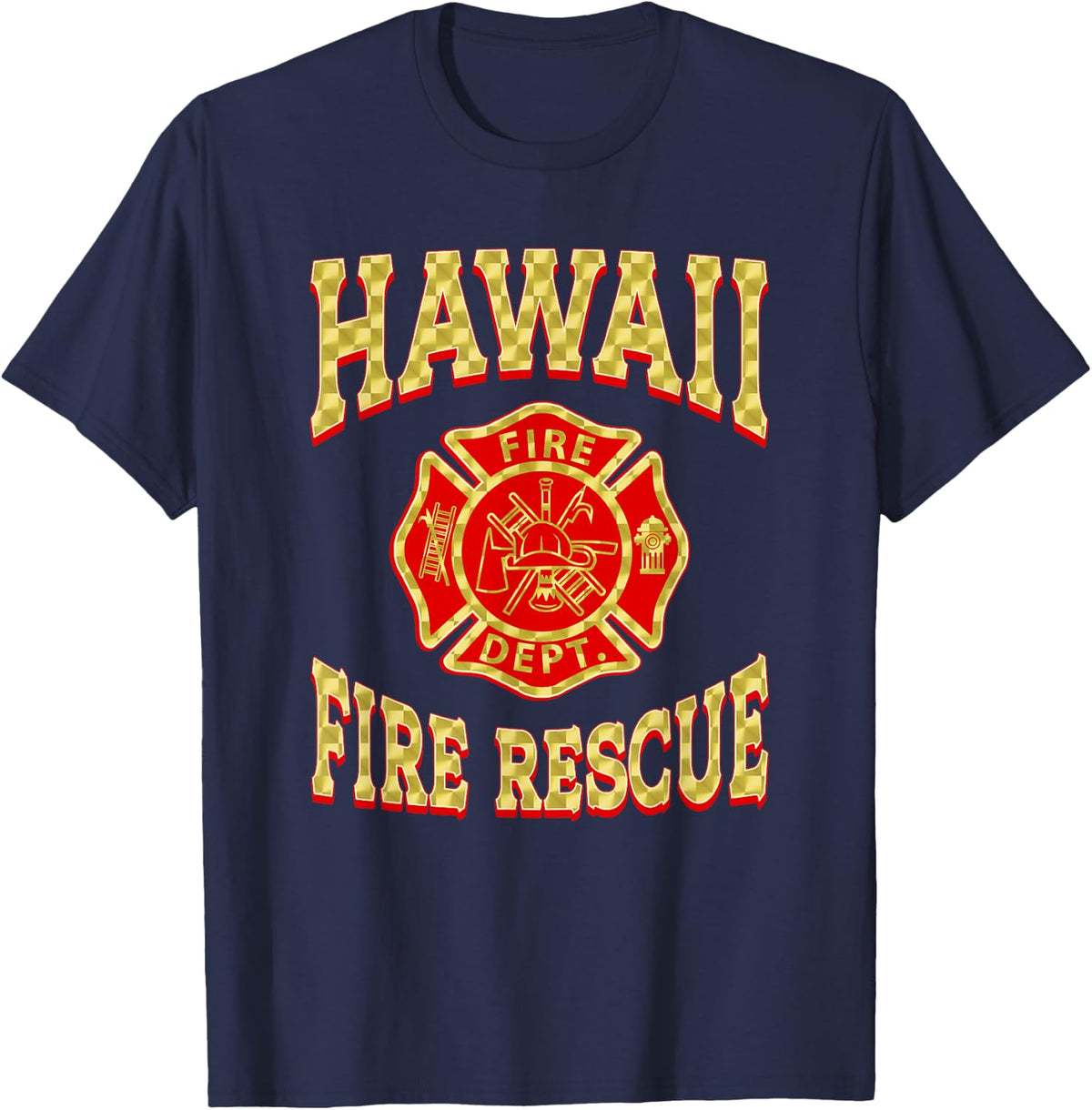 Retro Hawaii Fire Department Flag Firefighter T-Shirt - Navy Blue