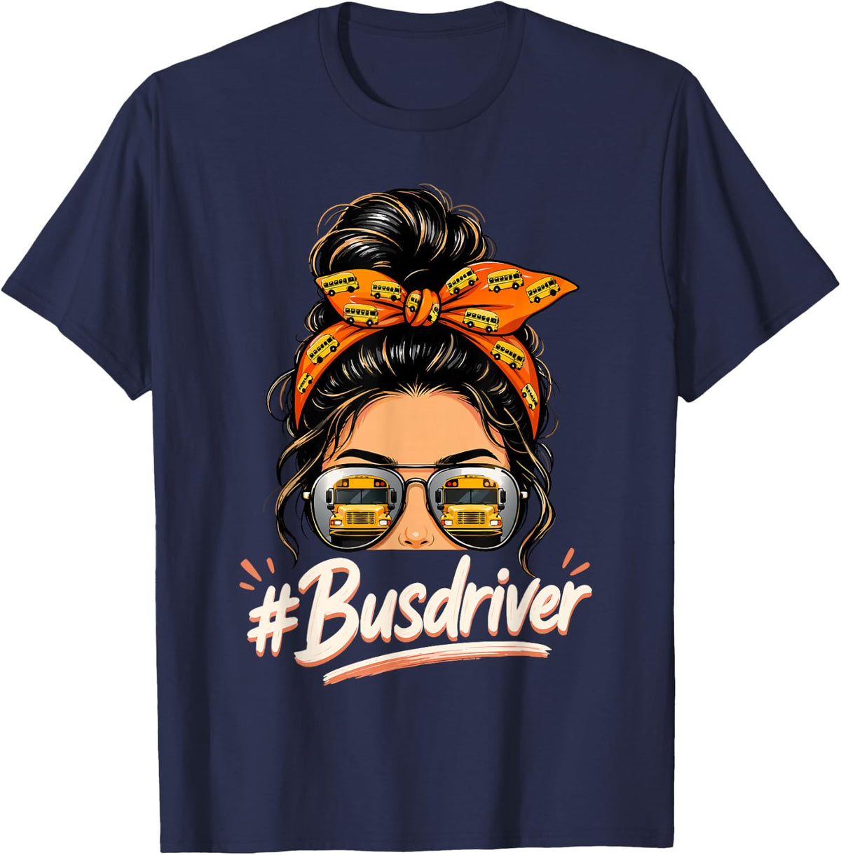 Female School Bus Driver Woman Schoolbus T-Shirt - Navy Blue