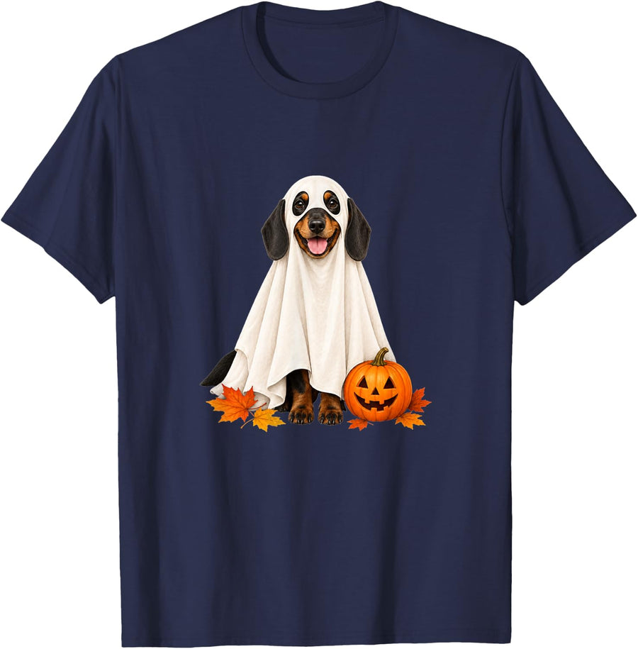 Ghost Dachshund Halloween Costume Cute Dog Lover T-Shirt - Navy Blue