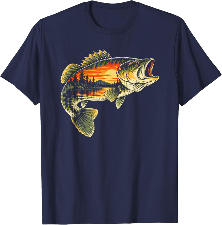 Bass Fish Fishing Fly Fishing Angler Fisherman T-Shirt - Navy Blue