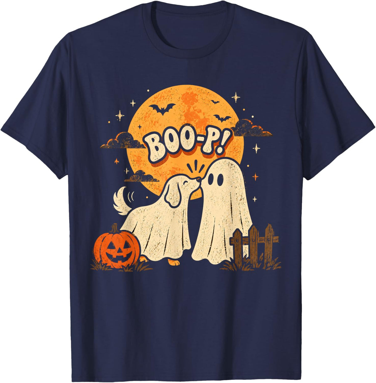 Retro Boo-P Dog Ghost Funny Halloween Dog Lover T-Shirt - Navy Blue