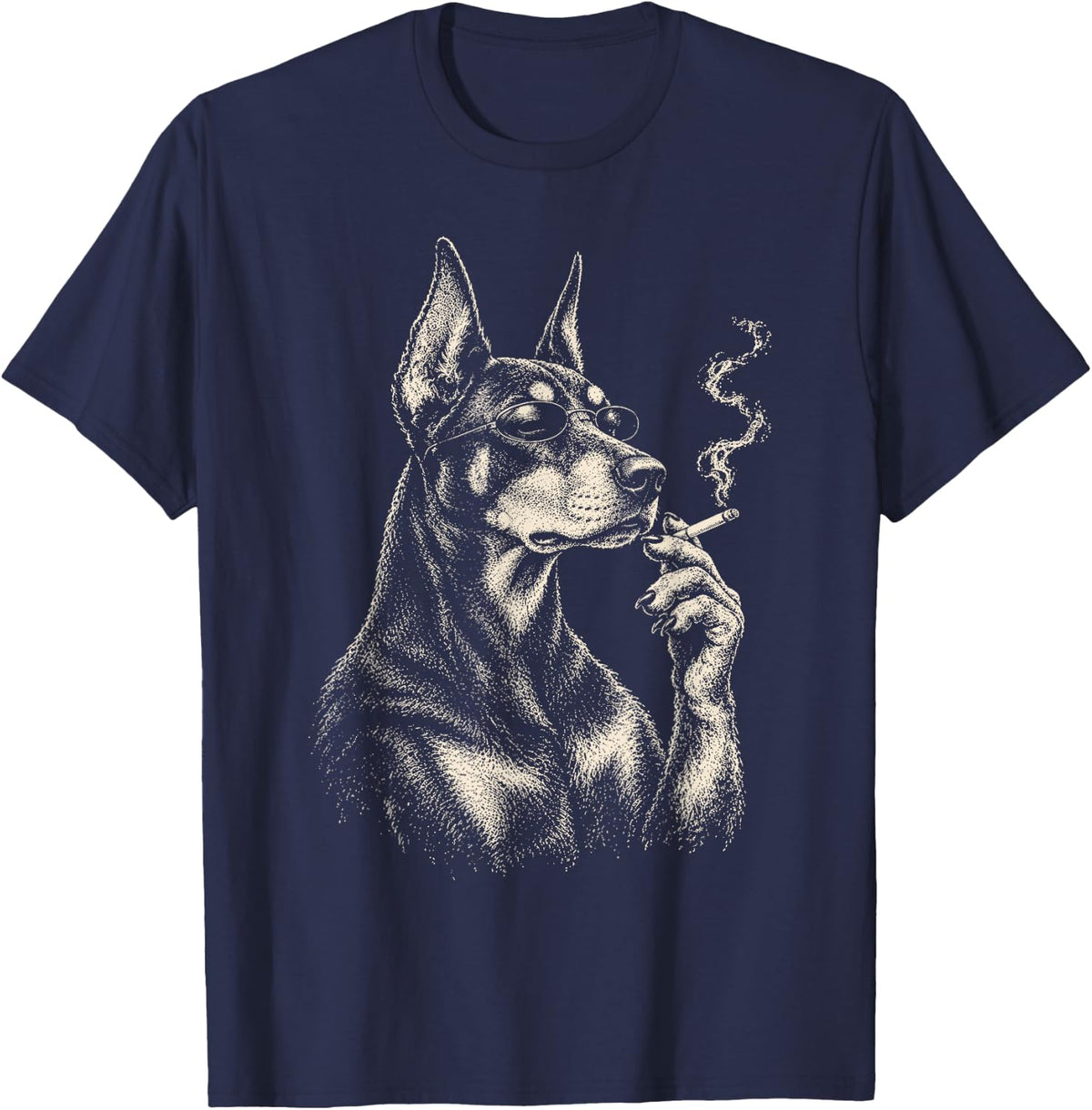 Cool Doberman Pinscher Smoking Cigarette Dog Lover Meme T-Shirt - Navy Blue
