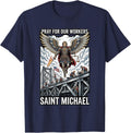 Saint Michael Above Refinery Flag Night Catholic T-Shirt - Navy Blue