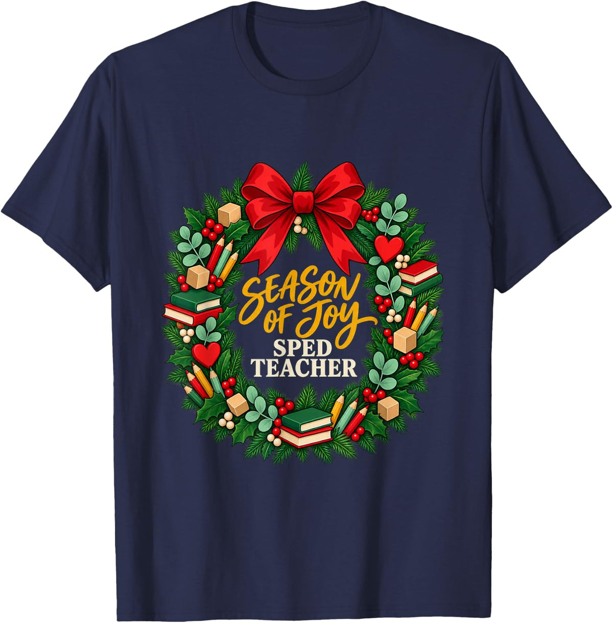 Christmas SPED Teacher Festive Season T-Shirt - Navy Blue