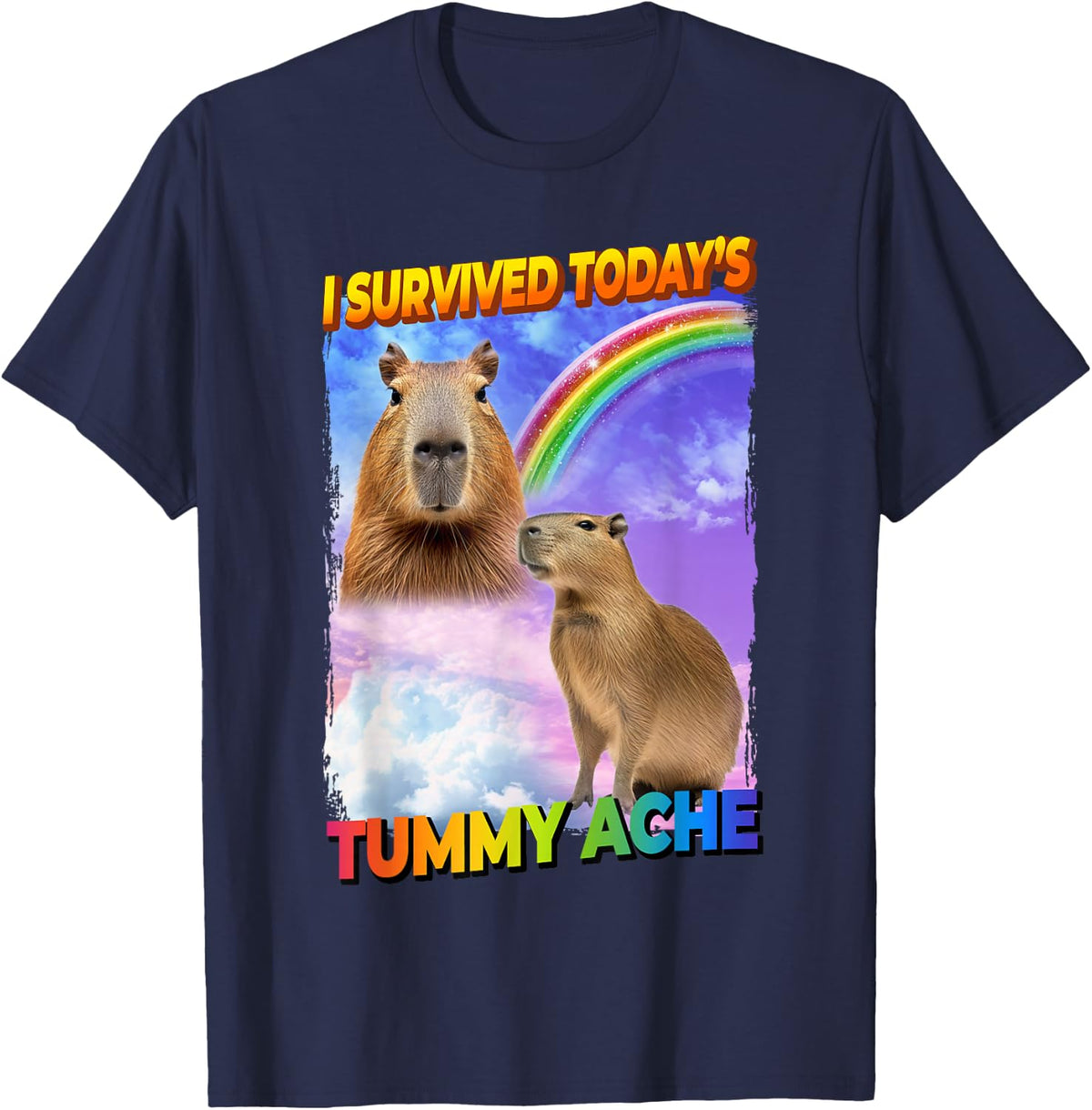 I Survived Today's Tummy Ache Capybara T-Shirt Tee for Men Women Kids - Navy Blue