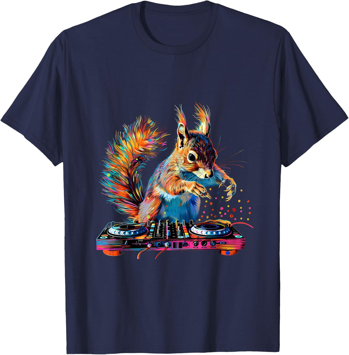 Squirrel Music DJ Beatmaker EDM Techno Turntable DJ Squirrel T-Shirt - Navy Blue