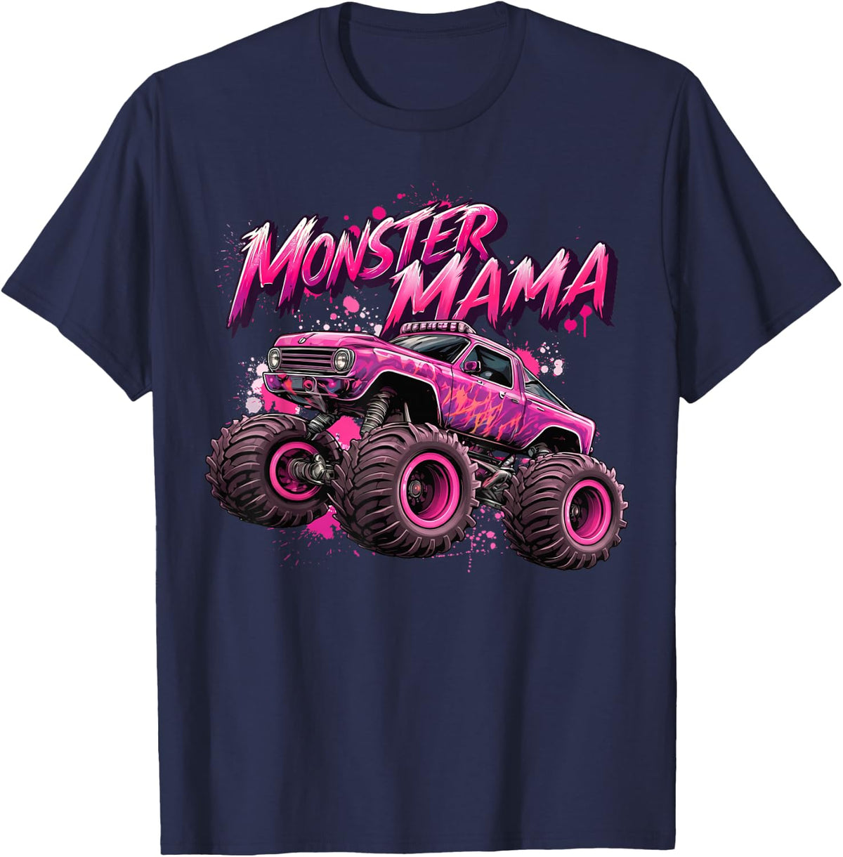 Mama Monster Truck for Kid Girl Women Mom Family Mothers Day T-Shirt - Navy Blue