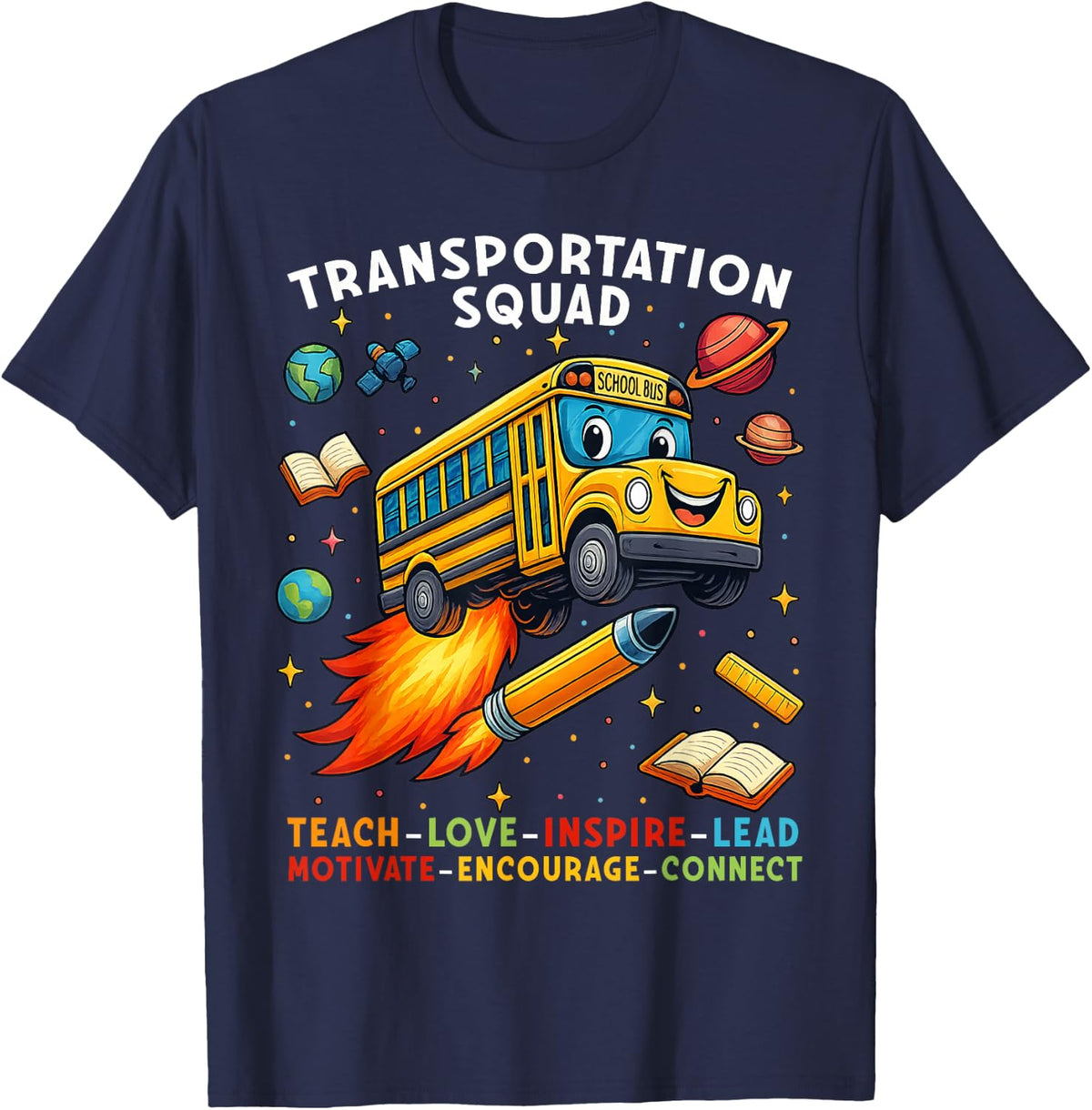 Transportation Squad Funny School Bus Driver Back to School T-Shirt - Navy Blue