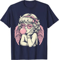 Cute Vintage Cupid Blowing Bubble Gum T-Shirt - Navy Blue