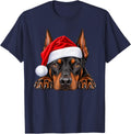 Doberman Pinscher Christmas Santa Hat Xmas Pet Dog Lover T-Shirt - Navy Blue