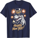 Happy New Year 2026 Dinosaur Funny T-Rex Tee for Kids Teens T-Shirt - Navy Blue