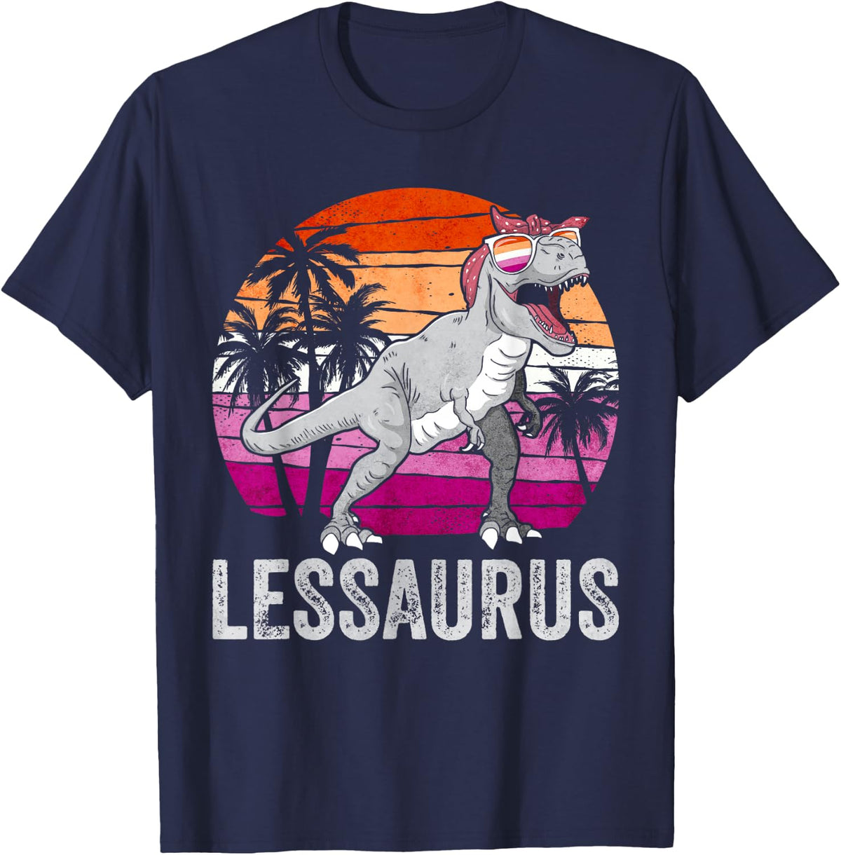 Lesbian Pride Flag Dinosaur Trex LGBTQ Lessaurus T-Shirt - Navy Blue