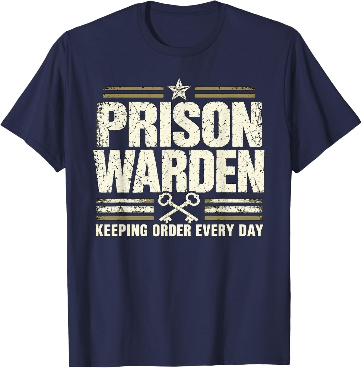 Vintage Prison Warden Keeping Order T-Shirt - Navy Blue