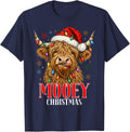 Western Mooey Christmas Santa Highland Cow Farm Animals Xmas T-Shirt - Navy Blue