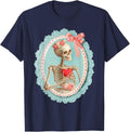 Skeleton with Heart Victorian Gothic Romantic Valentines Day T-Shirt - Navy Blue