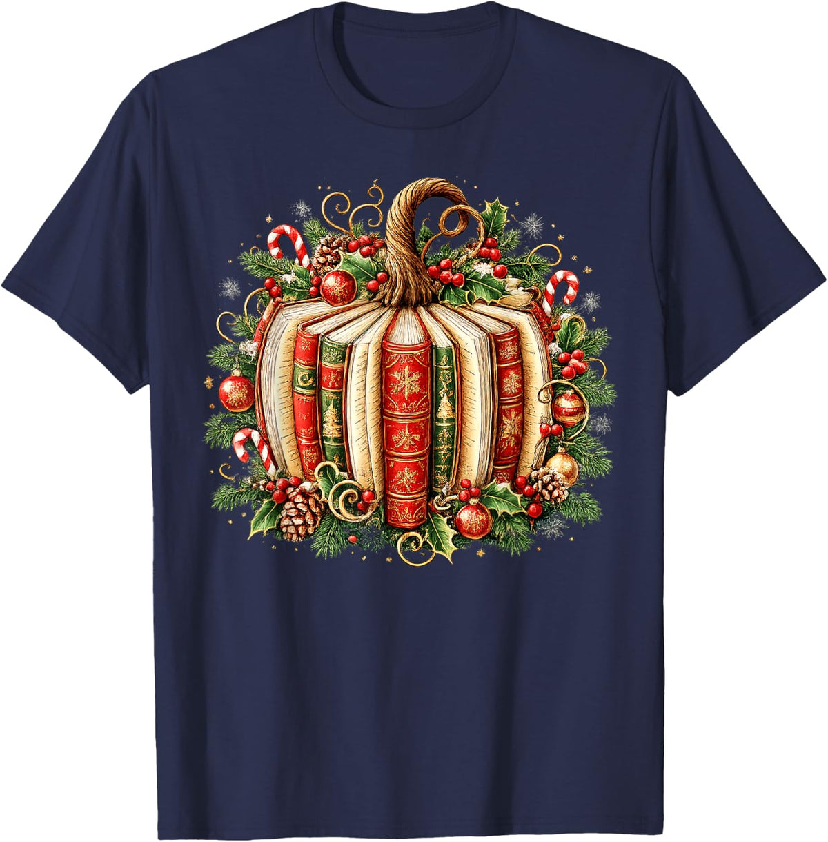 Lover Fall Reading Pumpkin Christmas Teacher Kids T-Shirt - Navy Blue