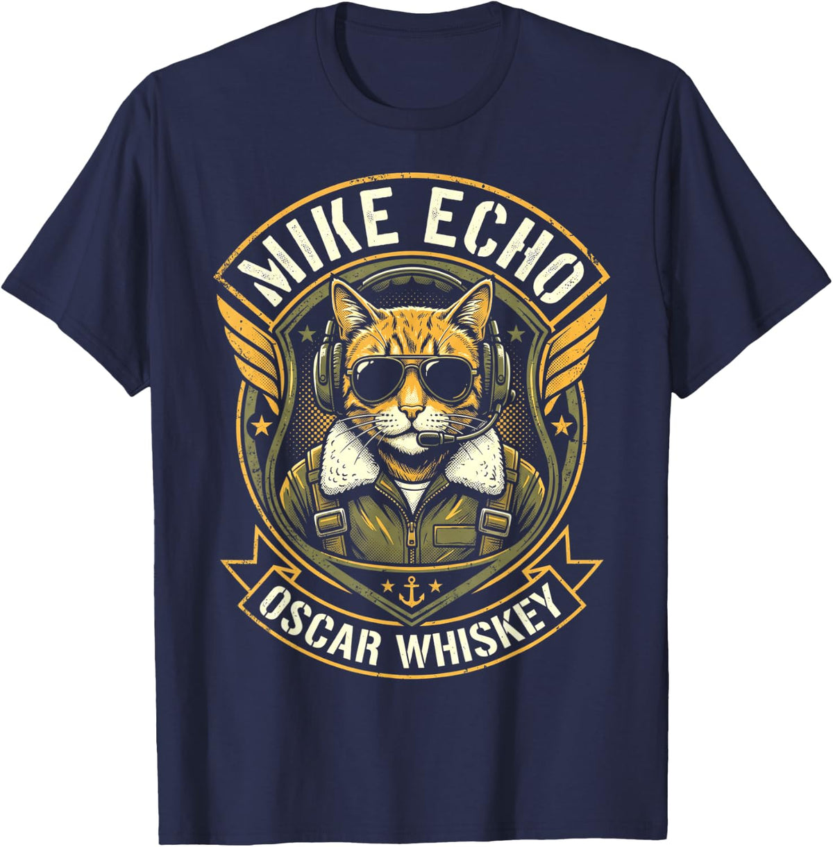Mike Echo Oscar Whiskey Cat Pilot Phonetic Alphabet Meow T-Shirt - Navy Blue