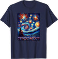 Matching Flag USA July 4th Van Gogh Starry Night Fireworks T-Shirt - Navy Blue