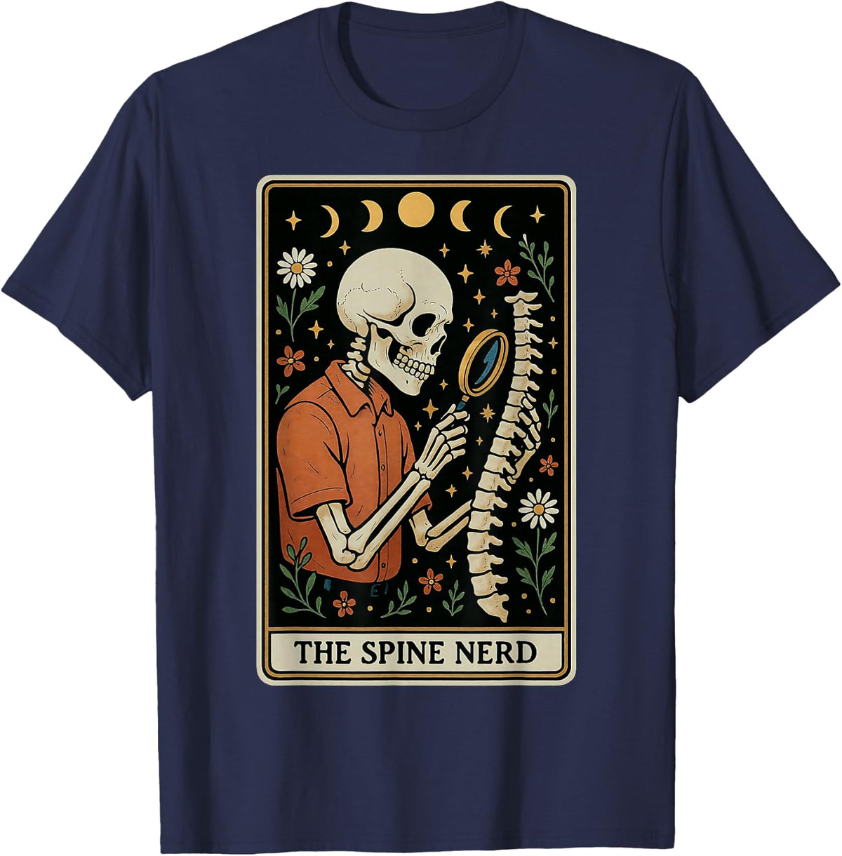 The Spine Nerd Chiropractor Chiropractic Skeleton Tarot Card T-Shirt - Navy Blue