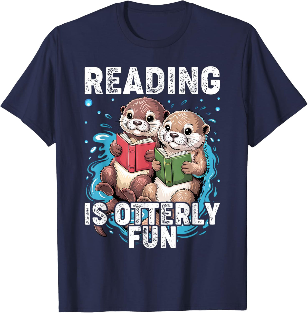 Sea Otter Book Reading for Bookworm Teachers T-Shirt - Navy Blue