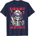 Emergency Department ED Nurse Skeleton Valentines Day T-Shirt - Navy Blue