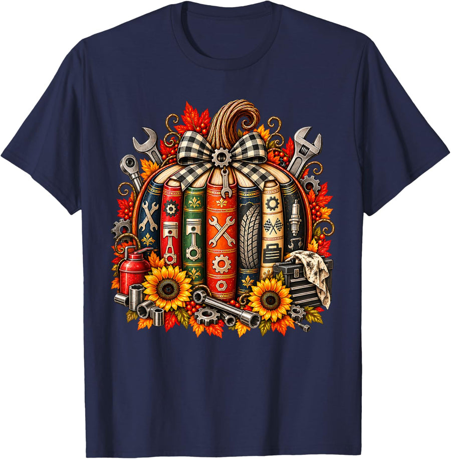 Mechanic Pumpkin Fall Automotive Auto Repair Garage Men T-Shirt - Navy Blue