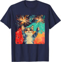 Cute celebrating Cat for Happy New Year Lovers T-Shirt - Navy Blue