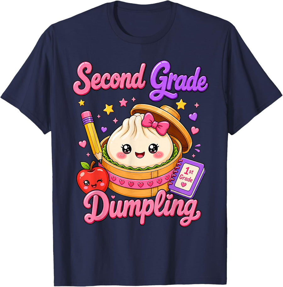 2nd Grade Dumpling Cute First Day of School Teachers Kids T-Shirt - Navy Blue