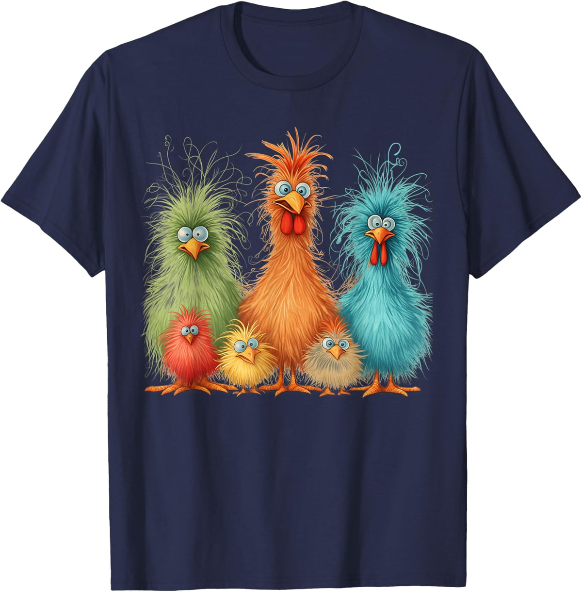 Retro Eagerlys Colorful Funny Chicken Art, for Men Women Kid T-Shirt - Navy Blue
