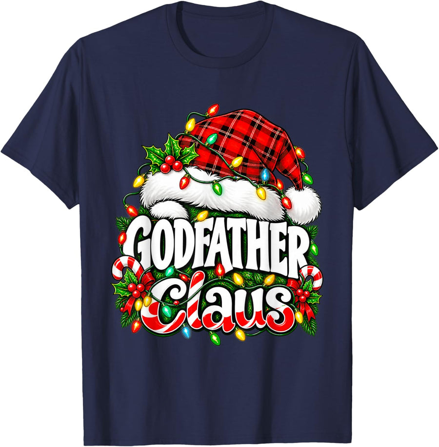 Godfather Claus Cheerful Christmas Family Holiday Design T-Shirt - Navy Blue