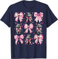 Coquette Bow Hippo Hippo Blush Girl Mum Pink T-Shirt - Navy Blue