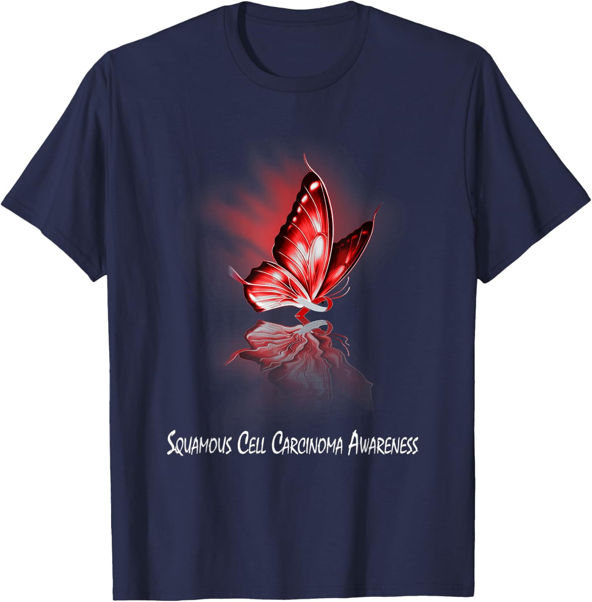 Butterfly Ribbon Squamous Cell Carcinoma Awareness T-Shirt - Navy Blue