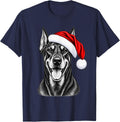 Doberman Pinscher Christmas Santa Hat Men Women Kids Xmas T-Shirt - Navy Blue